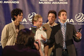 Sanctus Real talks it up backstage.